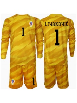 Hrvatska Dominik Livakovic #1 Golmanski Dječji Domaci Dres kompleti EP 2024 Dugim Rukavima (+ kratke hlače)